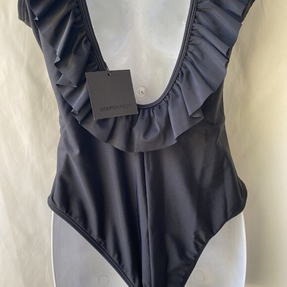 Dixperfect Ruffle One Piece Swimsuit Women Small Black Backless Tummy Control - Picture 13 of 16